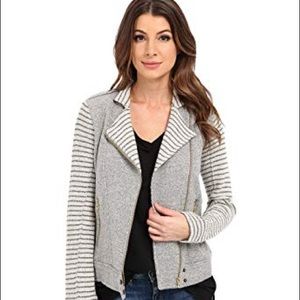 Lucky Brand gray stripe zip up moto sweater jacket